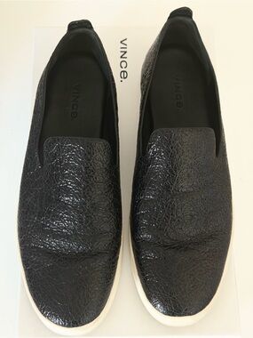 Vince Black Leather Slip-On Sneaker Loafers